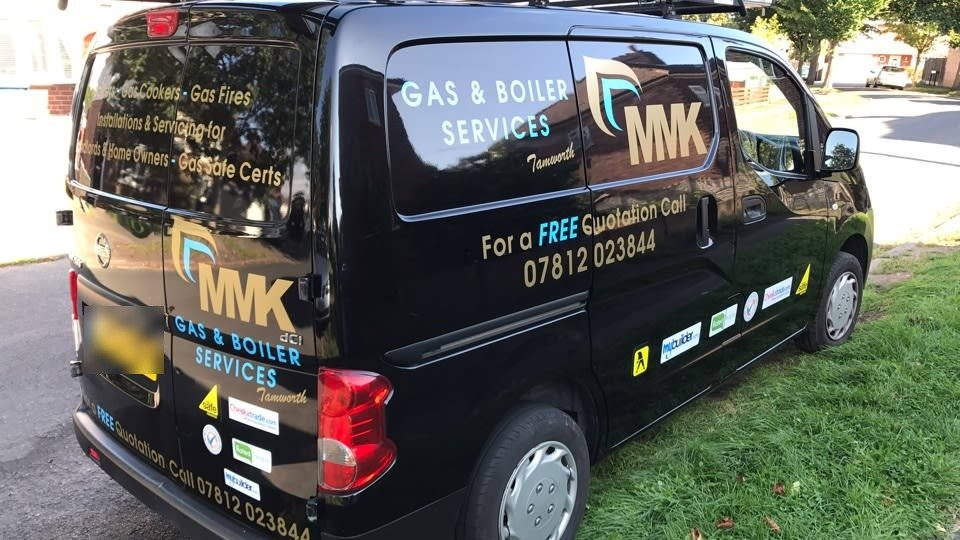 Rear doors of the MMK van: Gas Cookers, Gas Fires, Installations and Servicing for Landlords and Home Owners, Gas Safe Certs